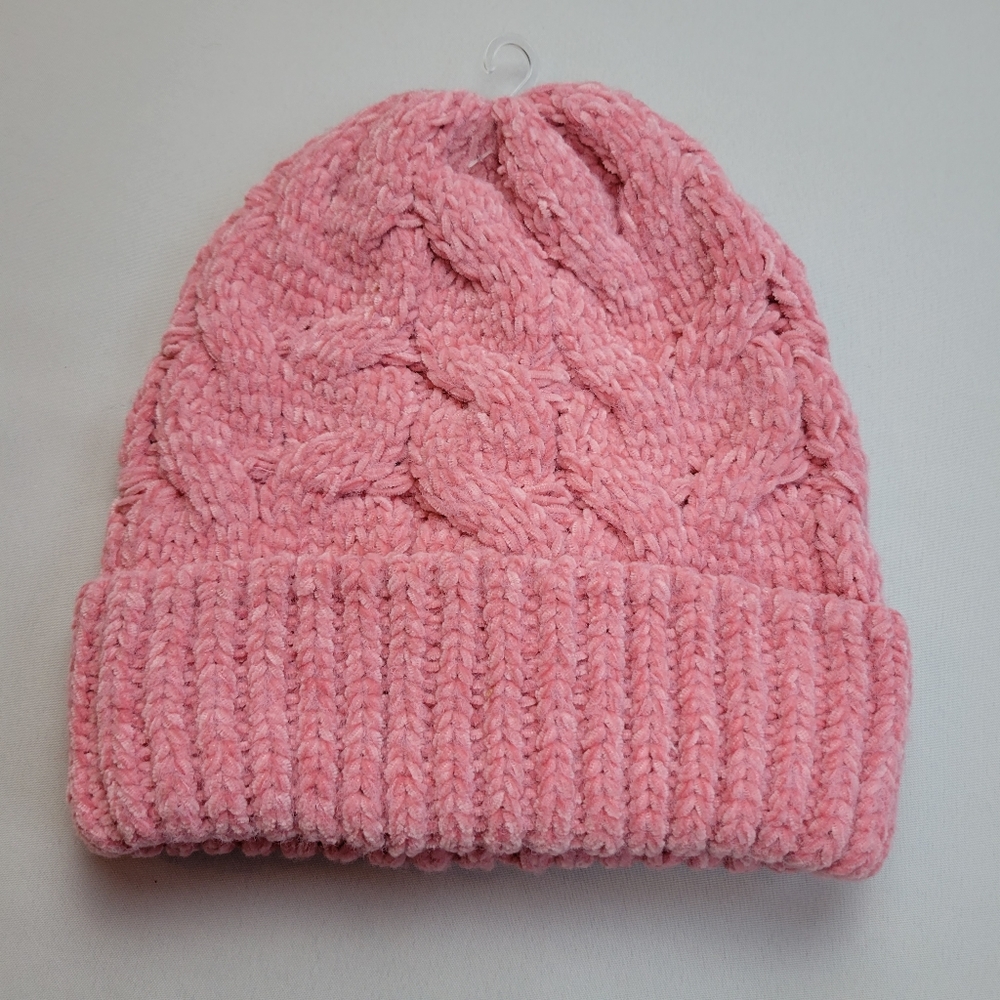 Charter Club Woman's Cable Knit Chenille Beanie Blush Pink, NWOT